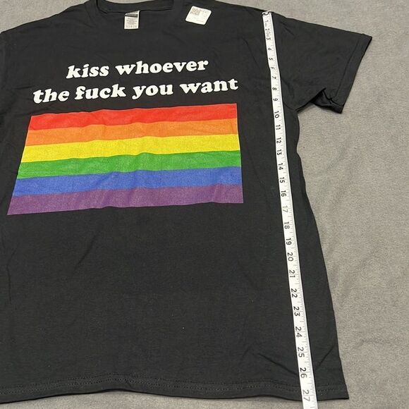 Pride Kiss Whoever the F*ck You Want Rainbow Flag Black Graphic Tee Size Large - Picture 3 of 5